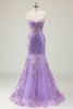 Load image into Gallery viewer, Sparkly Purple Corset Strapless Prom Dress with Appliques