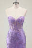 Load image into Gallery viewer, Sparkly Purple Corset Strapless Prom Dress with Appliques