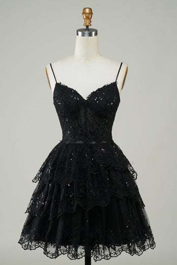 Sparkly Navy Spaghetti Straps Sequins Short Homecoming Dress