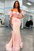 Load image into Gallery viewer, Sparkly Blush Mermaid Long Corset Prom Dress With Feather