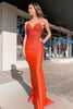 Load image into Gallery viewer, Orange Mermaid Spaghetti Straps Long Prom Dress with Beading