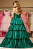 Load image into Gallery viewer, Dark Green A Line Tiered Long Satin Prom Dress with Slit