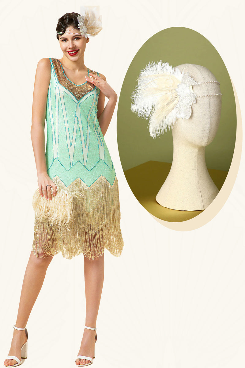 Load image into Gallery viewer, Sequins Green Short 1920s Party Dress With 20s Accessories Set