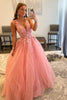 Load image into Gallery viewer, Princess A Line Deep V Neck Blush Long Prom Dress with Appliques