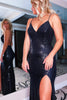 Load image into Gallery viewer, Sheath Spaghetti Straps Black Sequins Long Prom Dress with Silt