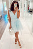 Load image into Gallery viewer, A-Line Light Blue Tulle Tiered Short Homecoming Dress