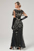 Load image into Gallery viewer, Black Blush Sequins Long 1920s Dress