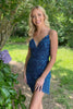 Load image into Gallery viewer, Sparkly Blue Spaghetti Straps Bodycon Homecoming Dress with Fringes