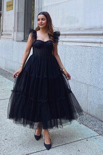 Black A-Line Sweetheart Tulle Sweetheart Prom Dress