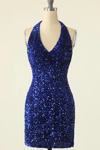 Sparkly Green Halter Bodycon Homecoming Dress with Sequins