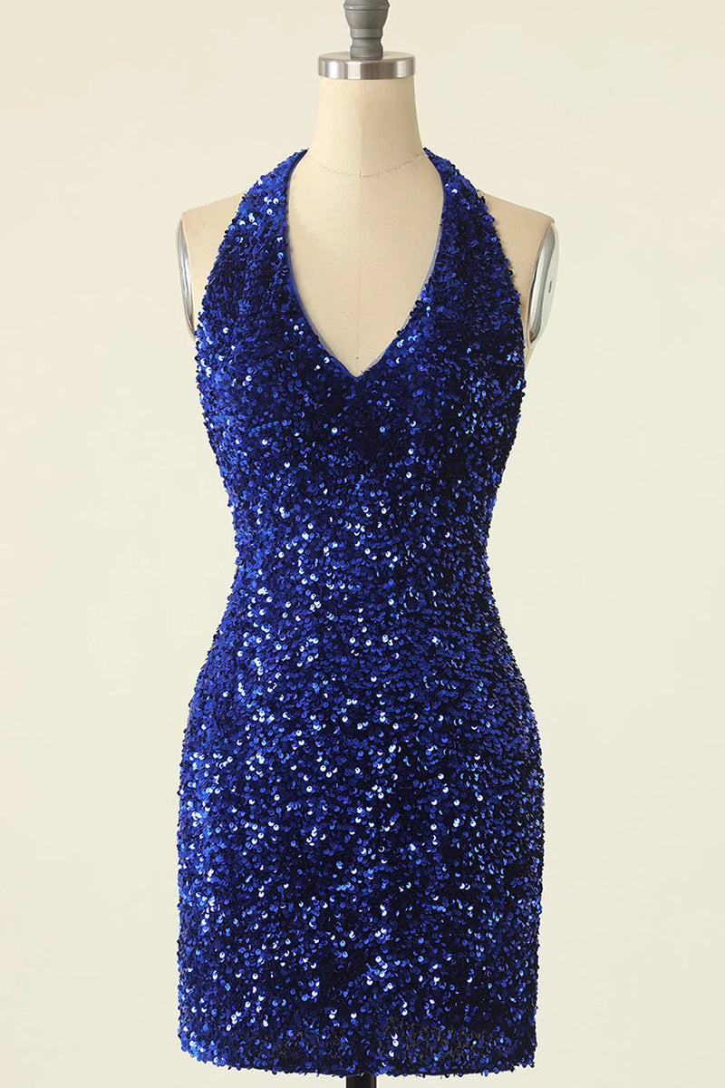 Load image into Gallery viewer, Sparkly Green Halter Bodycon Homecoming Dress with Sequins