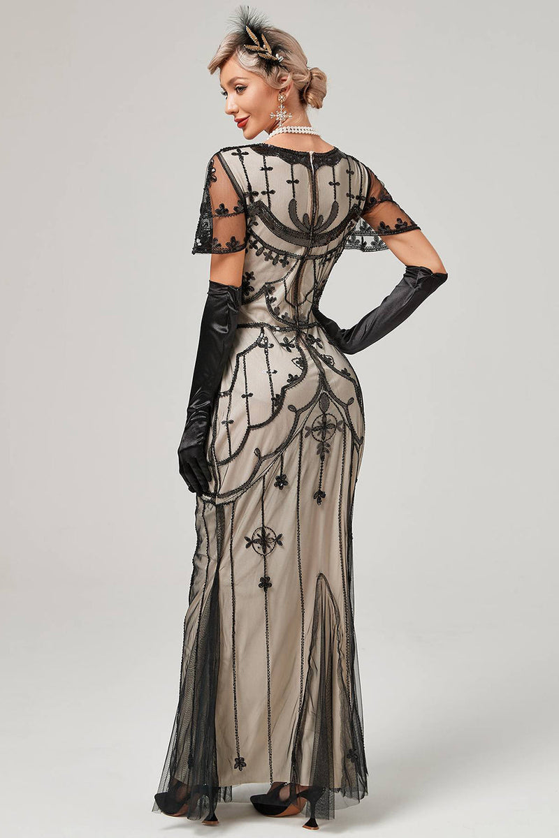 Load image into Gallery viewer, Black Blush Sequins Long 1920s Dress