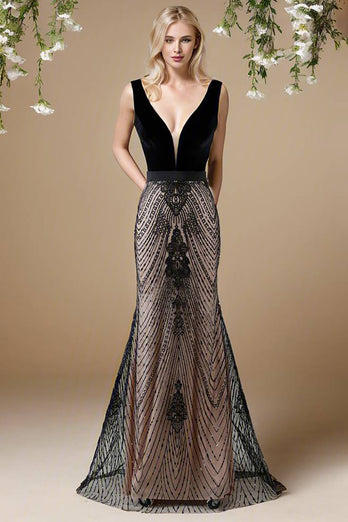 Black Mermaid Long Appliqued Prom Dress