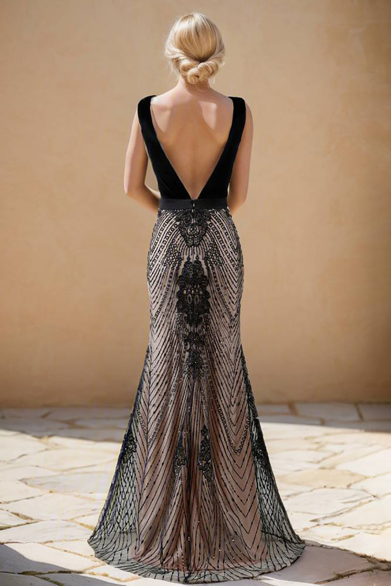 Load image into Gallery viewer, Black Mermaid Long Appliqued Prom Dress