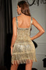 Load image into Gallery viewer, Sparkly Golden A-Line Sequined Short Homecoming Dress with Fringes