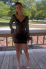 Load image into Gallery viewer, Sparkly Fuchsia Sequined Long Sleeves Homecoming Dress with Feathers