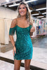 Load image into Gallery viewer, Peacock Green Tight Sequins Cocktail Dress with Fringes