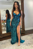 Load image into Gallery viewer, Sparkly Peacock Blue Mirror Long Sequins Prom Dress with Slit