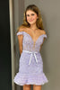 Load image into Gallery viewer, Lavender Off the Shoulder Bodycon Laced Homecoming Dress with Sash