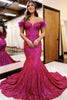 Load image into Gallery viewer, Hot Pink Sparkly Off the Shoulder Long Prom Dress with Feathers