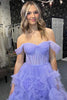 Load image into Gallery viewer, Princess A Line Off the Shoulder Lilac Corset Prom Dress with Ruffles