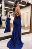 Load image into Gallery viewer, Mermaid Spaghetti Straps Navy Long Prom Dress with Beading