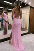 Load image into Gallery viewer, Pink Spaghetti Straps Sparkly Sequins Long Prom Dress with Slit