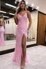 Load image into Gallery viewer, Pink Spaghetti Straps Sparkly Sequins Long Prom Dress with Slit