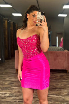 Sparkly Fuchsia Straps Bodycon Homecoming Dress with Sequins