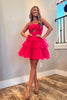Load image into Gallery viewer, Fuchsia Spahgetti Straps Tiered Tulle Homecoming dress with keyhole