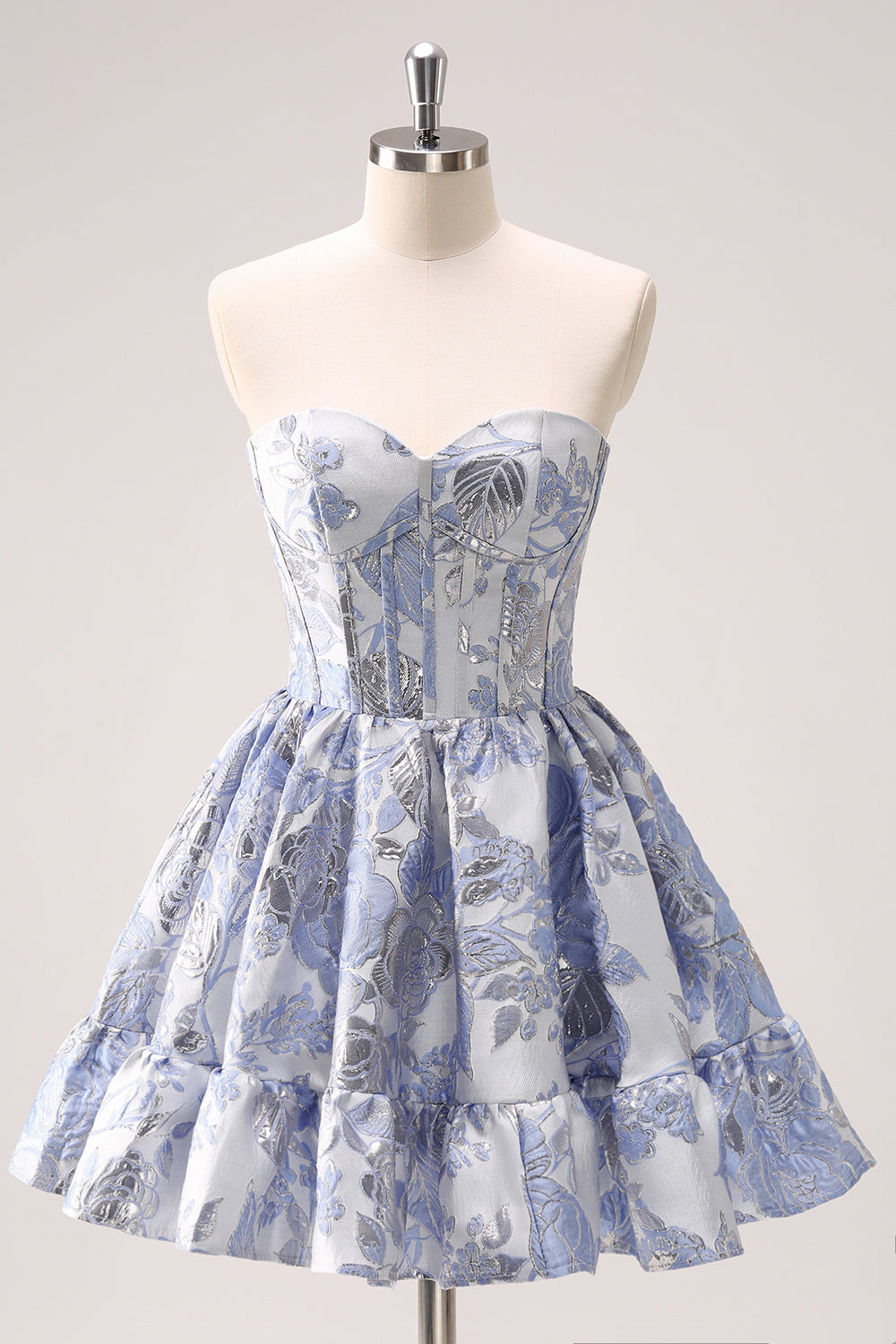 Sweetheart A-Line Blue Corset Homecoming Dress with Ruffles