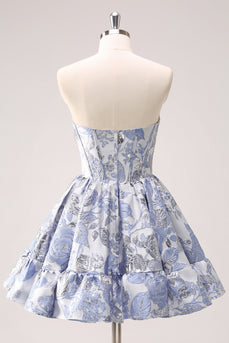 Sweetheart A-Line Blue Corset Homecoming Dress with Ruffles