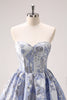 Load image into Gallery viewer, Sweetheart A-Line Blue Corset Homecoming Dress with Ruffles