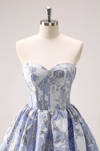 Sweetheart A-Line Blue Corset Homecoming Dress with Ruffles