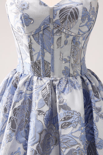 Sweetheart A-Line Blue Corset Homecoming Dress with Ruffles