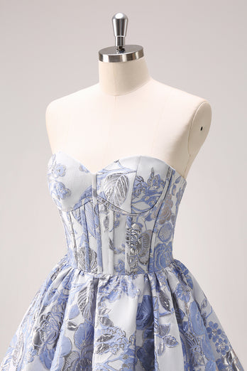 Sweetheart A-Line Blue Corset Homecoming Dress with Ruffles