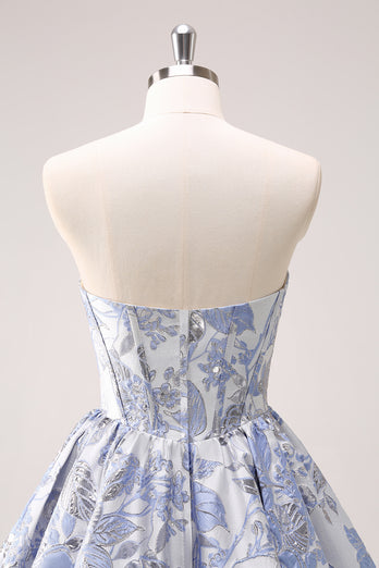 Sweetheart A-Line Blue Corset Homecoming Dress with Ruffles