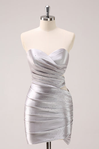 Sparkly Silver Sweetheart Tight Short Homecoming Dress