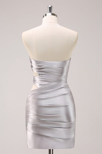 Sweetheart Silver Bodycon Homecoming Dress with Beading