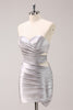 Load image into Gallery viewer, Sparkly Silver Sweetheart Tight Short Homecoming Dress