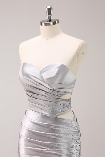 Sweetheart Silver Bodycon Homecoming Dress with Beading