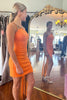 Load image into Gallery viewer, Orange One Shoulder Bodycon Homecoming Dress with Fringen