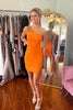 Load image into Gallery viewer, Orange One Shoulder Bodycon Homecoming Dress with Fringen