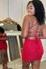 Load image into Gallery viewer, Red Spaghetti Straps Tight Homecoming Dress with Cross Back