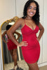 Load image into Gallery viewer, Red Spaghetti Straps Tight Homecoming Dress with Cross Back