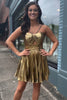 Load image into Gallery viewer, Spaghetti Straps Gold A-Line Pleated Homecoming Dress