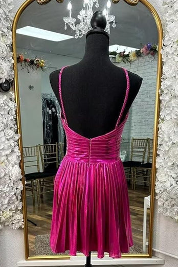 Golden Spaghetti Straps A-Line Pleated Homecoming Dress