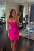 Load image into Gallery viewer, Sparkly Fuchsia Bodycon Corset Homecoming Dress with Beading