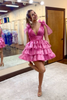 Load image into Gallery viewer, A-Line Pink V-Neck Tiered Short Homecoming Dress