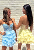 Load image into Gallery viewer, Sweetheart Light Blue Corset Short Homcoming Dress with Appliques